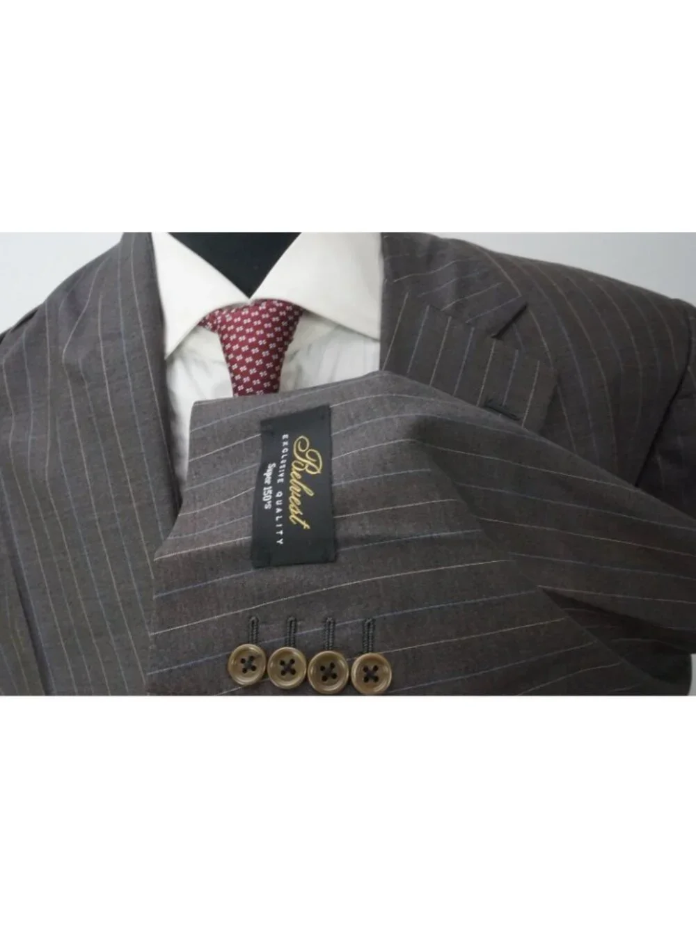 Belvest Gray Blue Beige Striped 150s Wool 2 Pc Suit Jacket Pants 46R Brand New